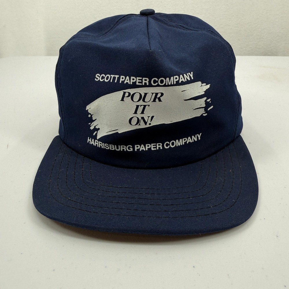 Scott‎ Paper Co Pour It On Vintage Snapback Hat Mens Large Navy Blue USA DeLong